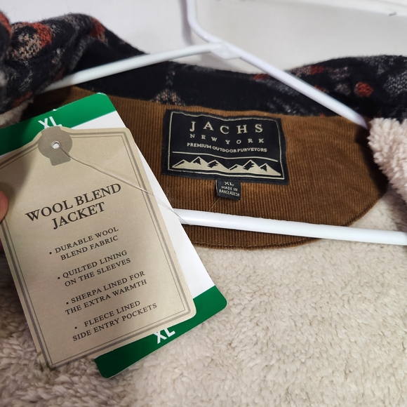 NWT Jachs New York Wool Blend Sherpa Lined Patterned Button Down – Size XL - Picture 4 of 7